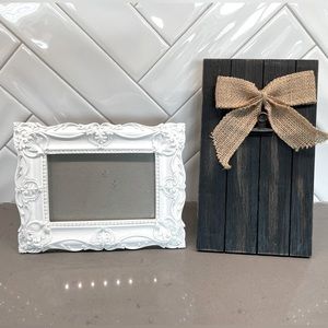Rustic picture frames. Measurements: White Frame 6.5x8.5, Wood frame 10x6. EUC.